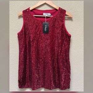 Red Sequin Dressy Sleeveless Top Size XL